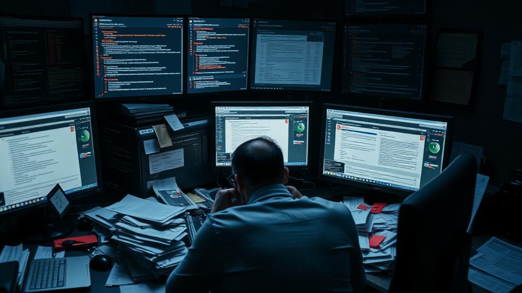 Overwhelmed worker buried in manual processes and paperwork