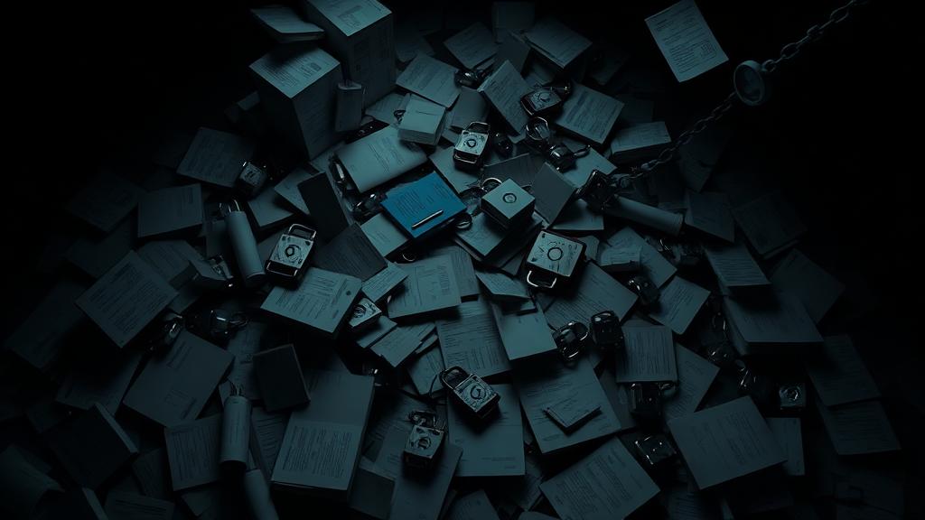 Scattered documents and broken locks representing ungoverned data
