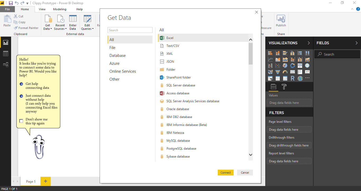 Clippy can help you add data to Power BI