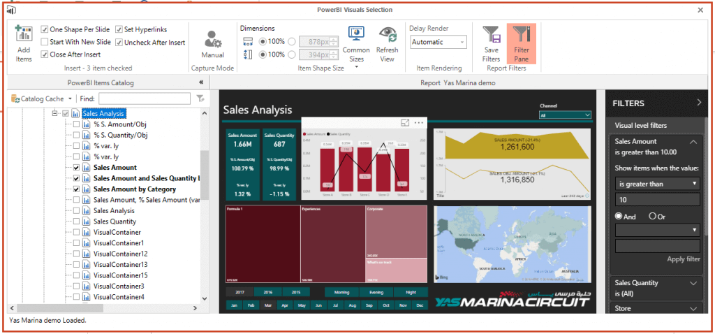 Selecting visuals in PowerBI Tiles Pro