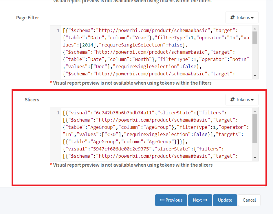 Manually editing slicers