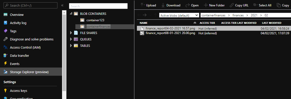 Accessing FIles in Blob Storage