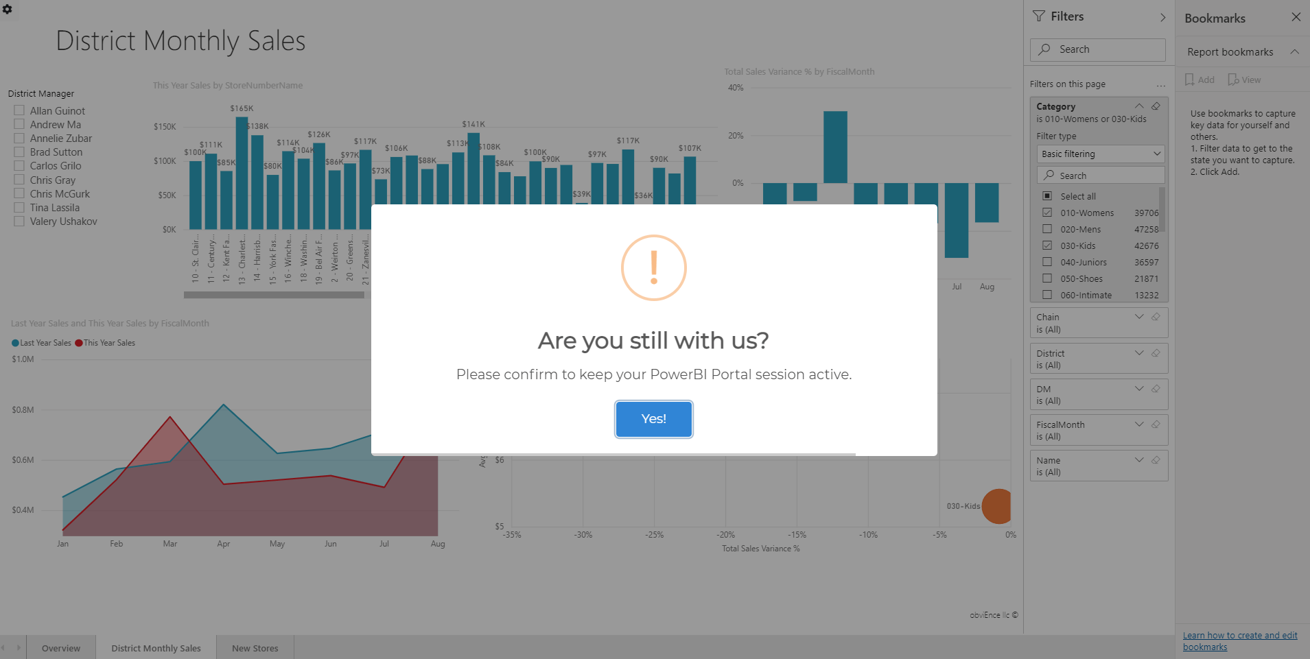 Power BI Embedded timeout warning