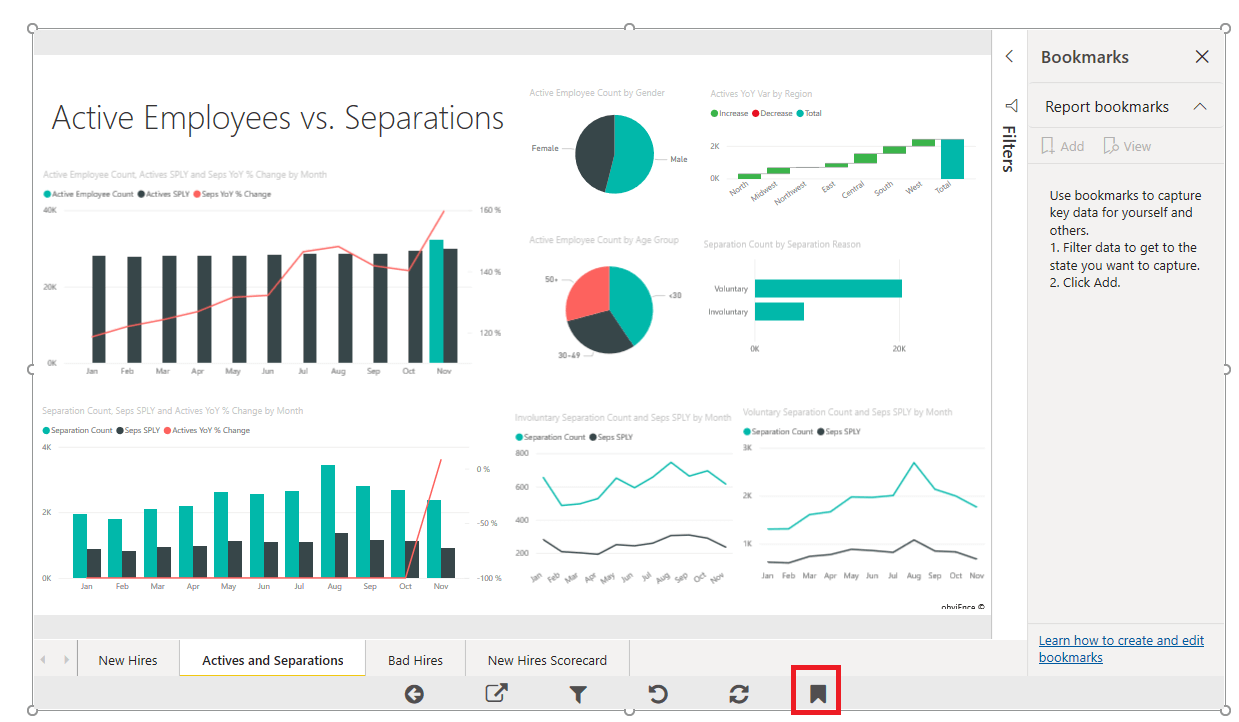 Bookmarks in PowerBI Tiles Online