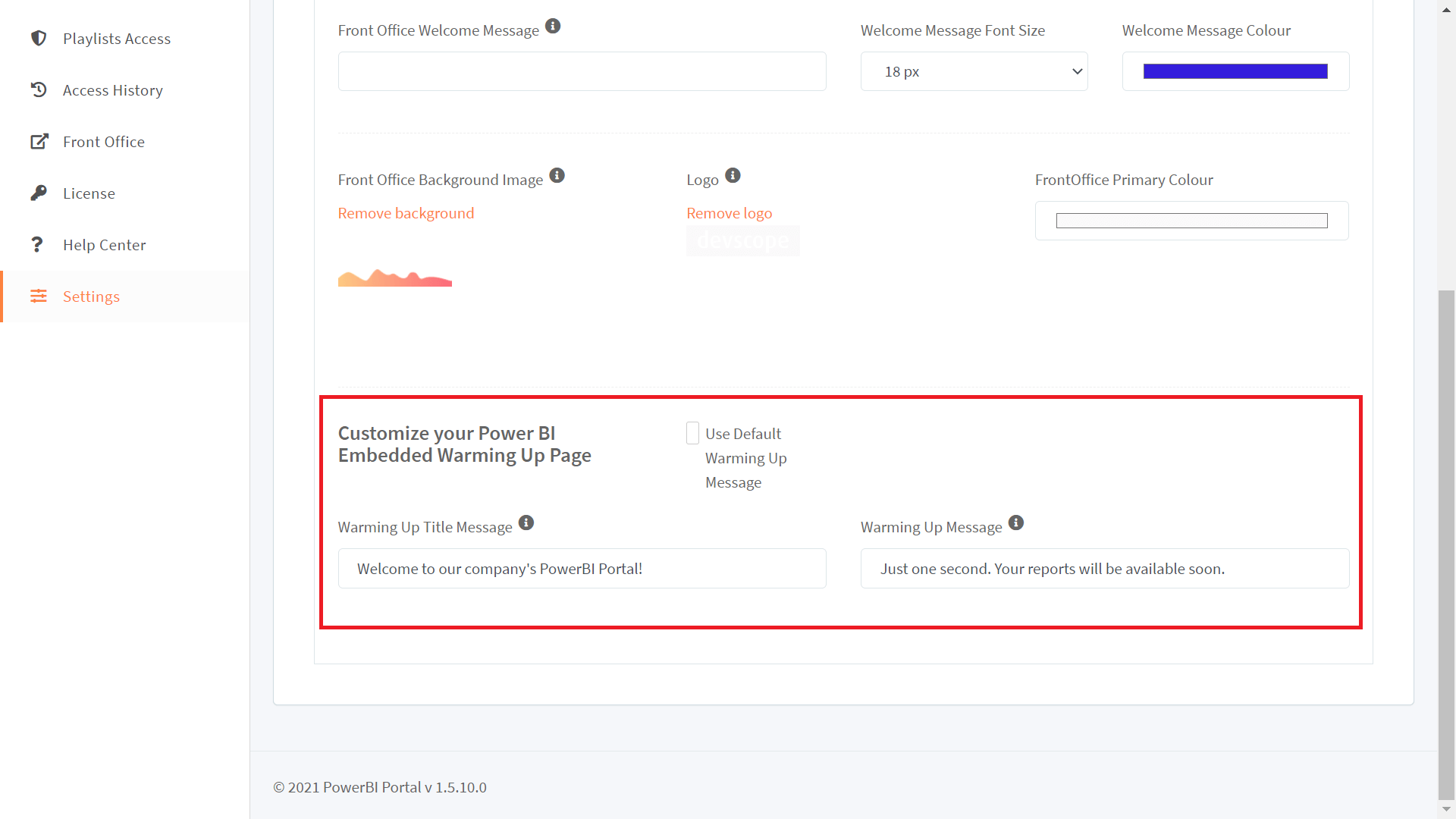 Customize welcome message in PowerBI Portal