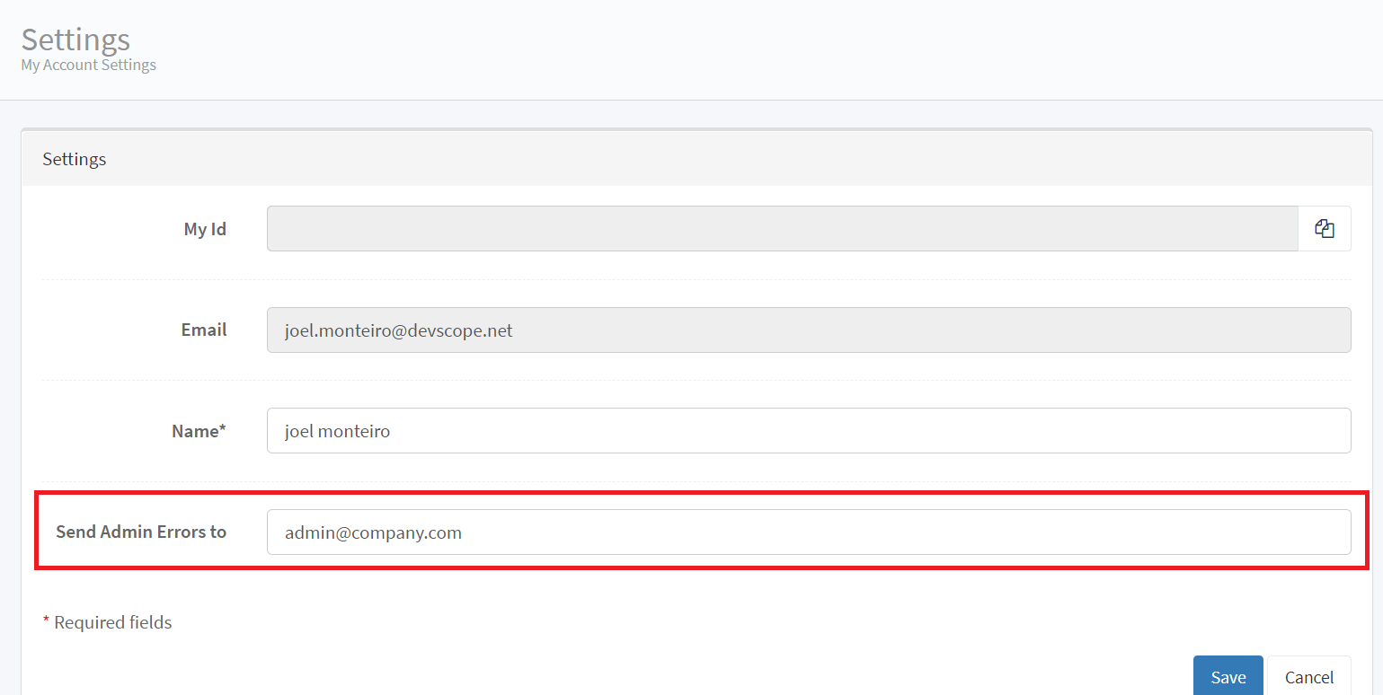 Inserting the admin email in PowerBI Robots