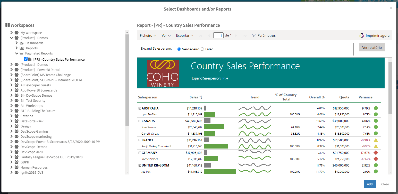 Adding a paginated report to PowerBI Robots