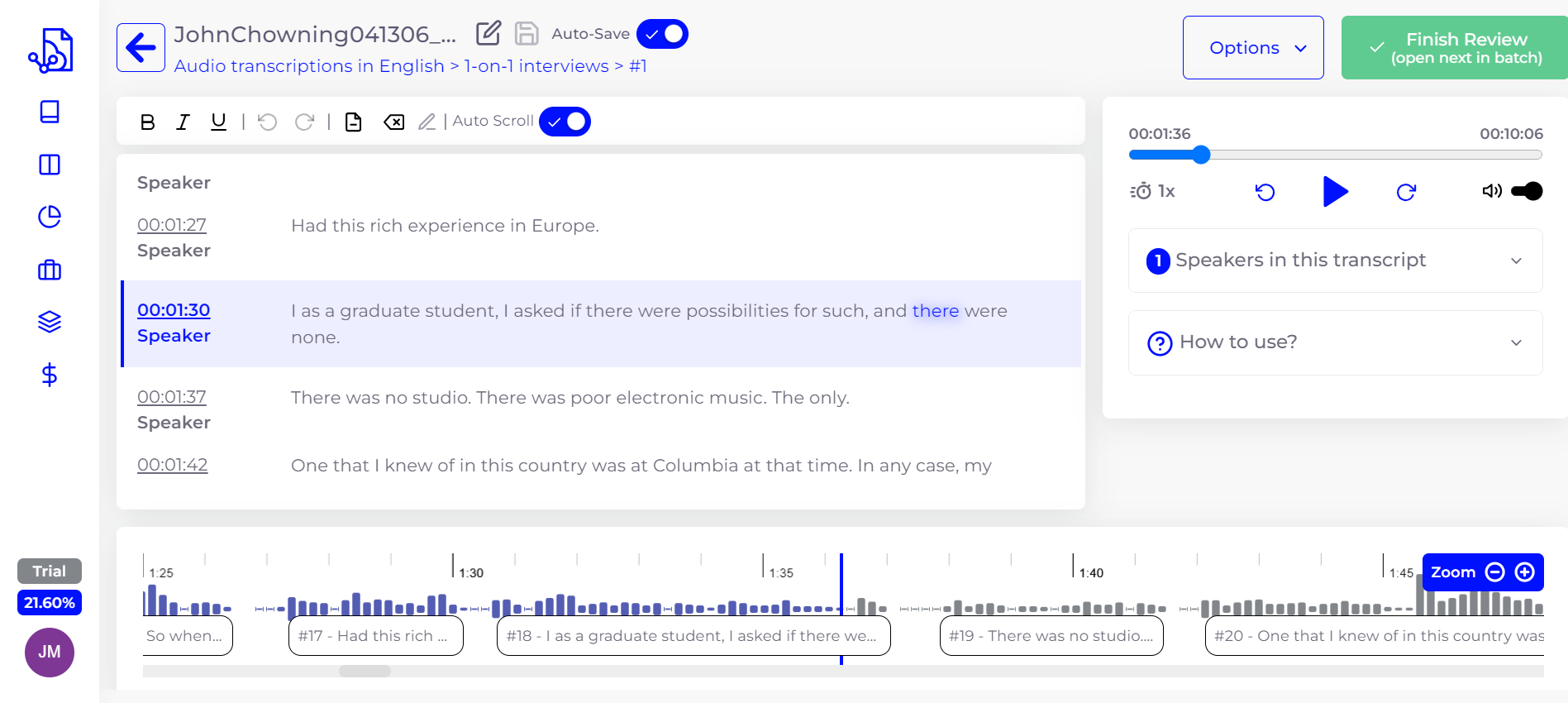 How to transcribe audio using AI with SmartDocumentor Cloud transcription screen