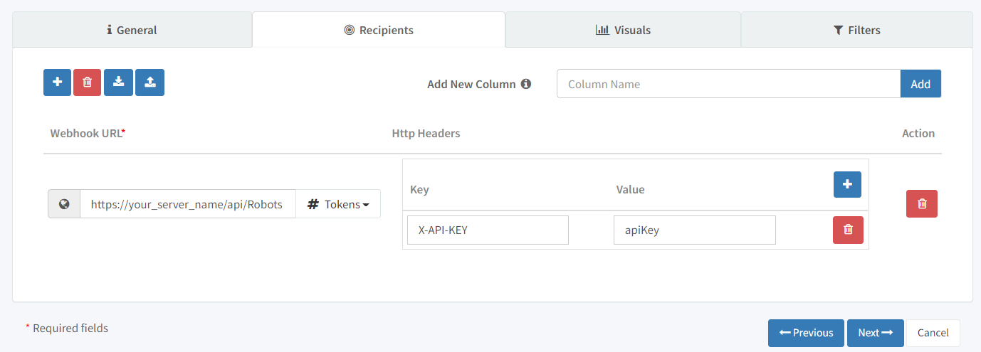 Configuring a webhook in PowerBI Robots